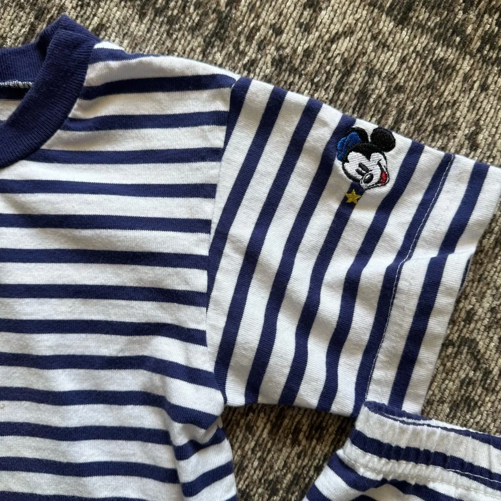 Vintage 90s Mickey Mouse The Disney Store Striped Shirt & Shorts Set Kids 6X